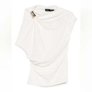 Proenza Schouler,8, White Draped Blouse with Metallic Detail